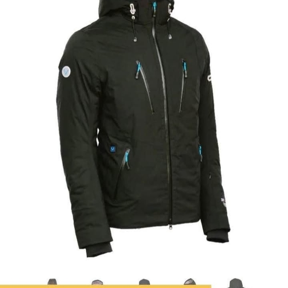 Men's Black Ski Jacket with Blue Zippers - Picture 1 of 3